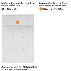 Garderobepaneel Ole | 81 X 26 X 122 Cm | Wit -Collectie Slaapkamermeubels Ole GD 1839 442 01 Datenblatt 20180702 0381