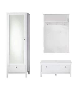 Garderobecombinatie Ole | Paneel, Kolomkast Met Spiegel En Bank | Wit -Collectie Slaapkamermeubels Ole GD 1839 918 01 frontal Freisteller 20180702 fffd