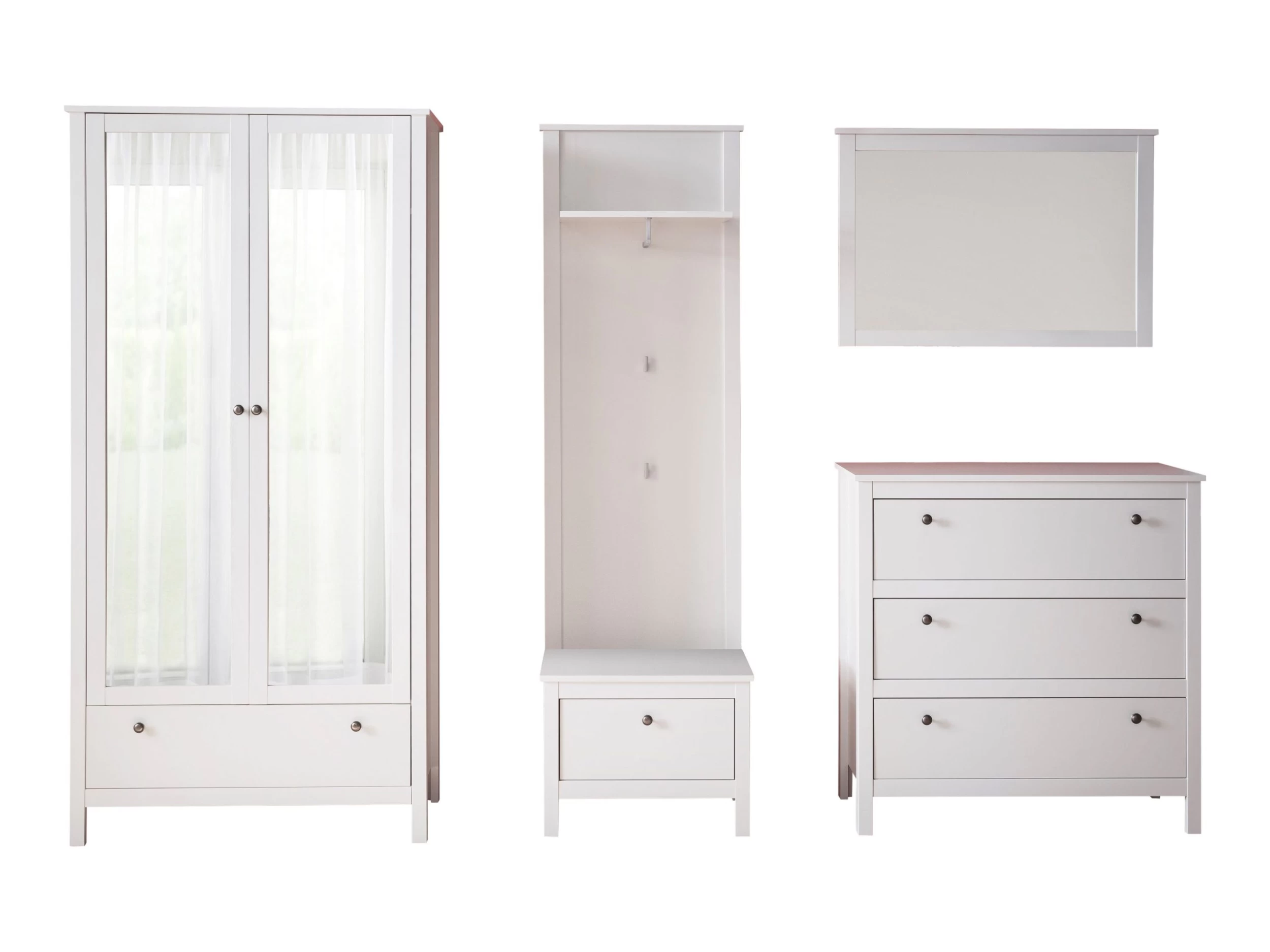 Garderobecombinatie Ole | Paneel, Kledingkast, Spiegel En Bank | Wit 7 Garderobecombinatie Ole | Paneel, Kledingkast, Spiegel En Bank | Wit - Afbeelding 5