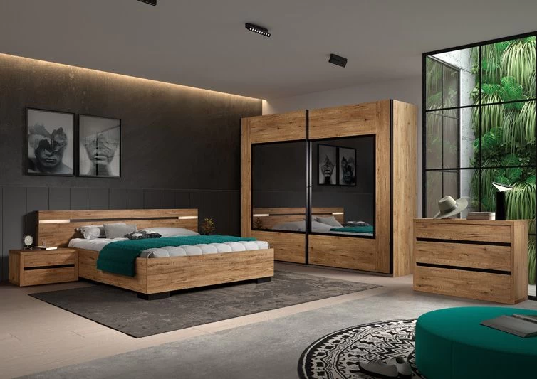 Kledingkast Anelia 245cm Met Spiegel - Eik/zwart 10 Kledingkast Anelia 245cm Met Spiegel - Eik/zwart - Afbeelding 8