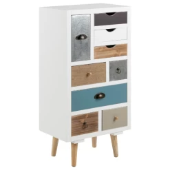 Commode Tiara 48cm, 9 Lades - Wit/multicolor