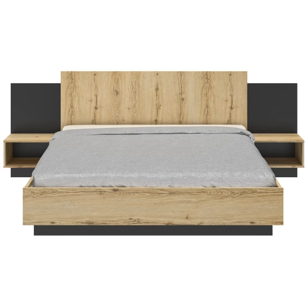Bed Marzano 180x200cm Met Twee Nachttafeltjes - Helvezia Eik 3 Bed Marzano 180x200cm Met Twee Nachttafeltjes - Helvezia Eik