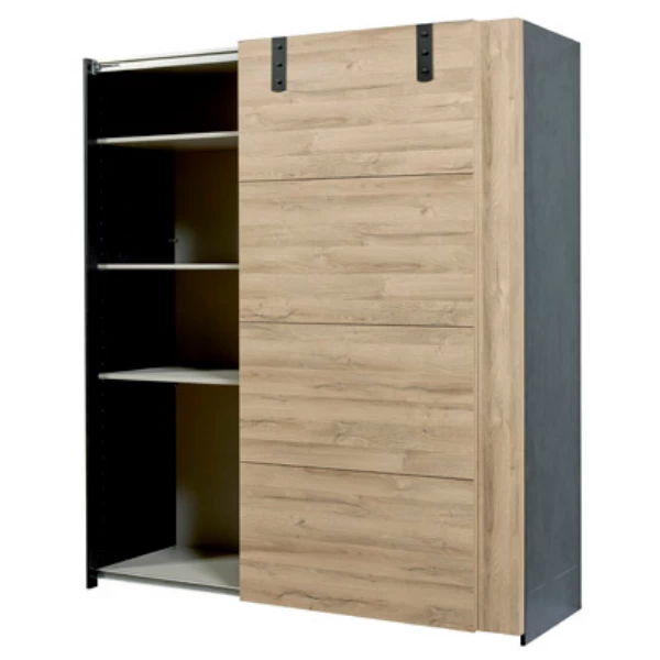 Kledingkast Nour 188cm Met Spiegel - Eik/zwart 9 Kledingkast Nour 188cm Met Spiegel - Eik/zwart - Afbeelding 7