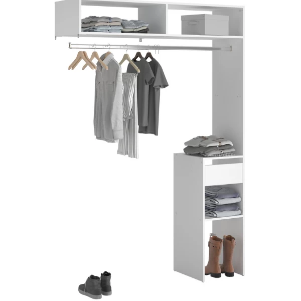 Kledingkast Botan 140cm, 1 Lade & 1 Kledingroede - Wit 3 Kledingkast Botan 140cm, 1 Lade & 1 Kledingroede - Wit