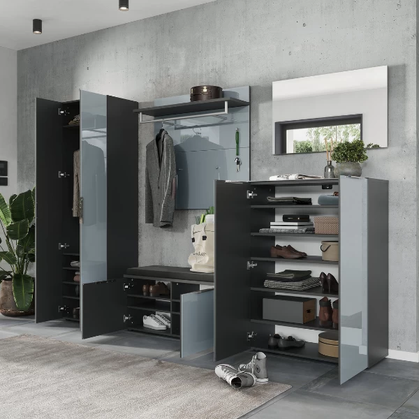 Kledingkast Elio Met Kledingroede En 5 Legplanken - Antraciet/zilvergrijs 4 Kledingkast Elio Met Kledingroede En 5 Legplanken - Antraciet/zilvergrijs - Afbeelding 2