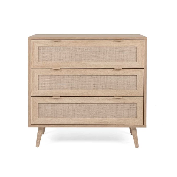 Ladekast Bilal 80cm 3 Lades - Eik/geprint Rafia 11 Ladekast Bilal 80cm 3 Lades - Eik/geprint Rafia - Afbeelding 9