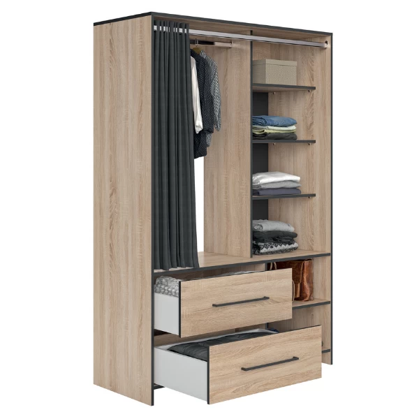 Kledingkast Jungo 122cm 2 Lades - Eik/zwart 8 Kledingkast Jungo 122cm 2 Lades - Eik/zwart - Afbeelding 6