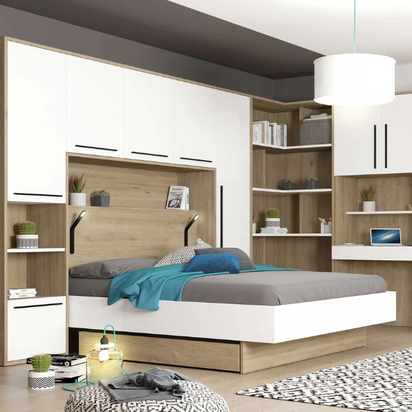 Tweepersoonsbed Moloko 140x190cm - Hoogglans Wit En Eik 4 Tweepersoonsbed Moloko 140x190cm - Hoogglans Wit En Eik - Afbeelding 2