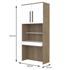 Boekenkast Moloko 100x52x216 Met Bureau - Hoogglans Wit/eik -Collectie Slaapkamermeubels Ontwerp zonder titel 2022 06 02T093337.669 8c37