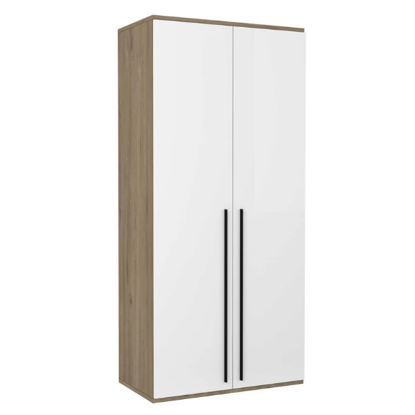 Kleerkast Moloko 100x55x216cm Met Kledingroede - Hoogglans Wit/eik 3 Kleerkast Moloko 100x55x216cm Met Kledingroede - Hoogglans Wit/eik