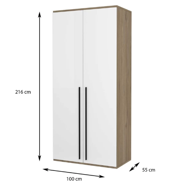 Kleerkast Moloko 100x55x216cm Met Kledingroede - Hoogglans Wit/eik 7 Kleerkast Moloko 100x55x216cm Met Kledingroede - Hoogglans Wit/eik - Afbeelding 5