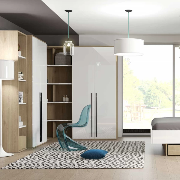 Kleerkast Moloko 100x55x216cm Met Kledingroede - Hoogglans Wit/eik 4 Kleerkast Moloko 100x55x216cm Met Kledingroede - Hoogglans Wit/eik - Afbeelding 2