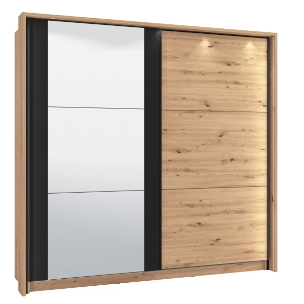 Kledingkast Hoggas 179cm Met Spiegel 2 Deuren - Eik/zwart 7 Kledingkast Hoggas 179cm Met Spiegel 2 Deuren - Eik/zwart - Afbeelding 5