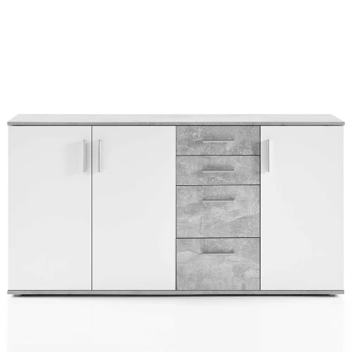 Commode Debby 3 Deuren En 4 Lades - Wit/beton 3 Commode Debby 3 Deuren En 4 Lades - Wit/beton