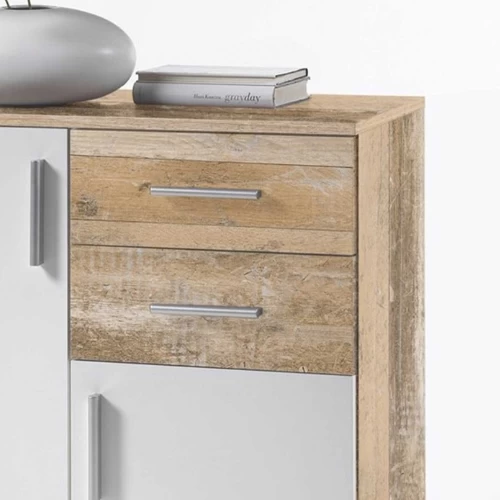 Commode Debby 2 Deuren En 2 Lades - Wit/eik 4 Commode Debby 2 Deuren En 2 Lades - Wit/eik - Afbeelding 2