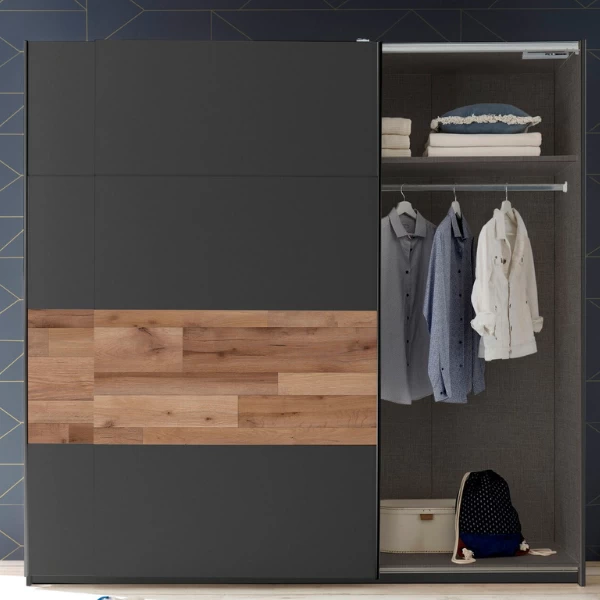 Kledingkast Aquino 215cm 2 Deuren - Grafiet/eik 4 Kledingkast Aquino 215cm 2 Deuren - Grafiet/eik - Afbeelding 2