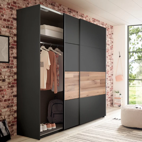 Kledingkast Aquino 215cm 2 Deuren - Grafiet/eik 5 Kledingkast Aquino 215cm 2 Deuren - Grafiet/eik - Afbeelding 3