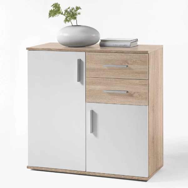 Commode Debby 2 Deuren En 2 Lades - Wit/sonoma Eik 3 Commode Debby 2 Deuren En 2 Lades - Wit/sonoma Eik