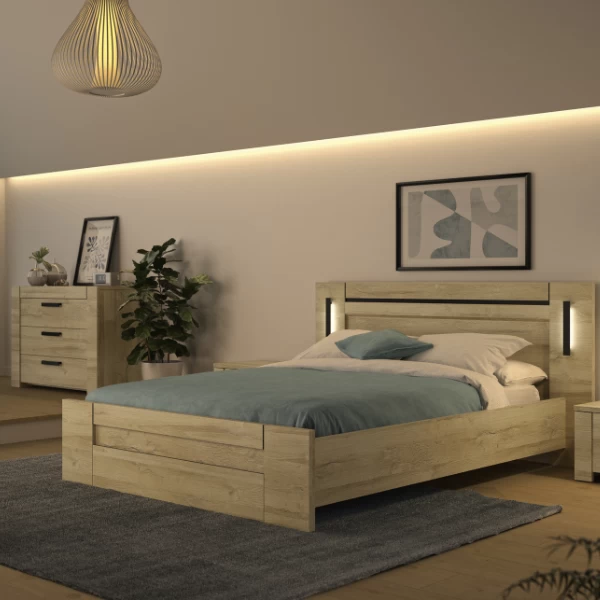 Tweepersoonsbed Soren 160x200cm Met Verlichting - Eik 4 Tweepersoonsbed Soren 160x200cm Met Verlichting - Eik - Afbeelding 2