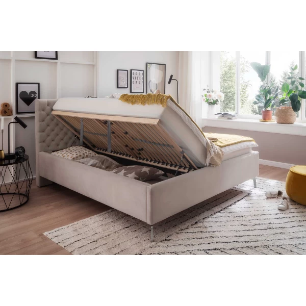 Tweepersoonsbed Janice Met Opbergruimte 180x200cm - Beige/chroom 4 Tweepersoonsbed Janice Met Opbergruimte 180x200cm - Beige/chroom - Afbeelding 2