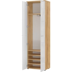 Kledingkast Abby Met 2 Deuren En 5 Legplanken - Eik/hoogglans Wit 13 Kledingkast Abby Met 2 Deuren En 5 Legplanken - Eik/hoogglans Wit -Collectie Slaapkamermeubels Ontwerp zonder titel 2023 03 20T135359.767 c9c0