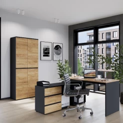 Archiefkast Miguel Met 2 Deuren En 4 Legplanken - Antraciet/eik -Collectie Slaapkamermeubels Ontwerp zonder titel 2023 03 21T141009.497 fb40