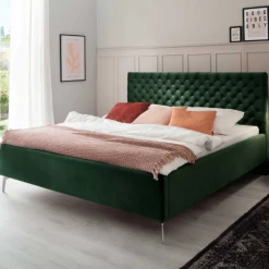 Tweepersoonsbed Janice Met Opbergruimte 180x200cm - Donkergroen/chroom