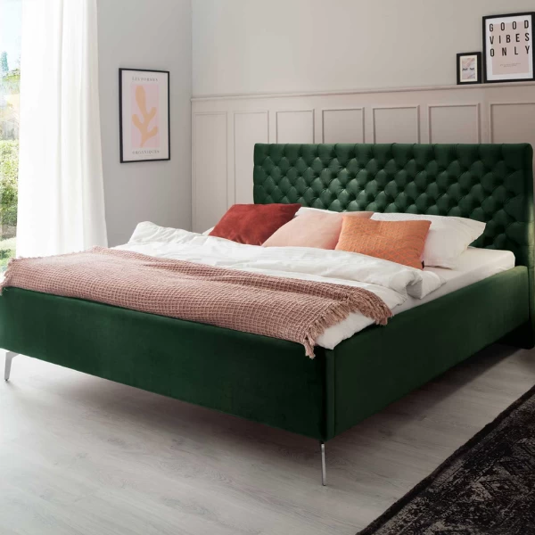 Tweepersoonsbed Janice Met Opbergruimte 180x200cm - Donkergroen/chroom 3 Tweepersoonsbed Janice Met Opbergruimte 180x200cm - Donkergroen/chroom