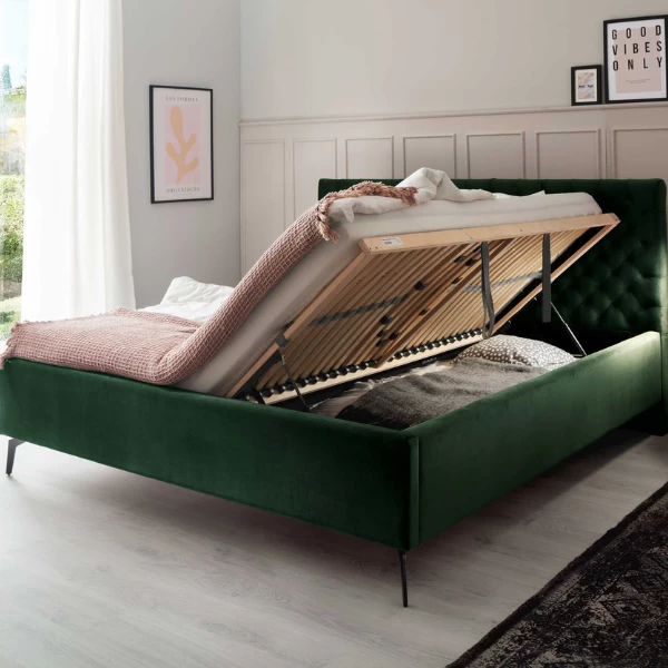 Tweepersoonsbed Janice Met Opbergruimte 160x200cm - Donkergroen/zwart 4 Tweepersoonsbed Janice Met Opbergruimte 160x200cm - Donkergroen/zwart - Afbeelding 2