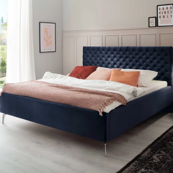 Tweepersoonsbed Janice Met Opbergruimte 160x200cm - Donkerblauw/chroom 3 Tweepersoonsbed Janice Met Opbergruimte 160x200cm - Donkerblauw/chroom