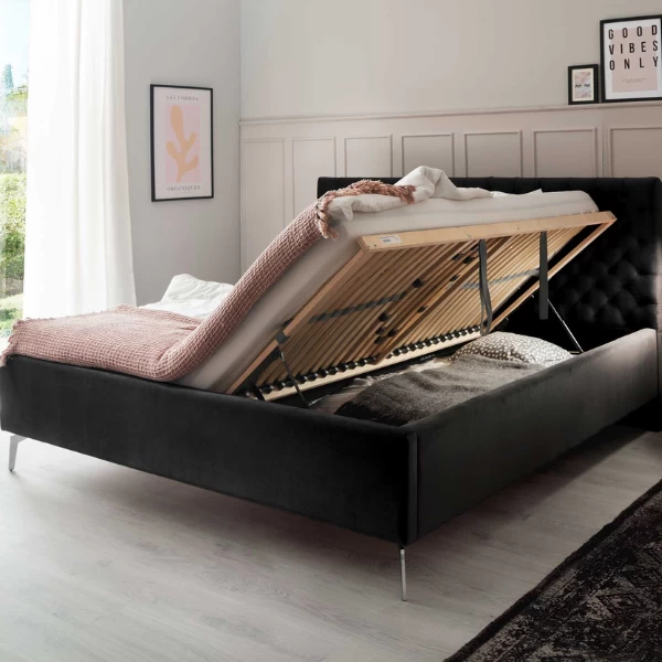 Tweepersoonsbed Janice Met Opbergruimte 180x200cm - Zwart/chroom 4 Tweepersoonsbed Janice Met Opbergruimte 180x200cm - Zwart/chroom - Afbeelding 2