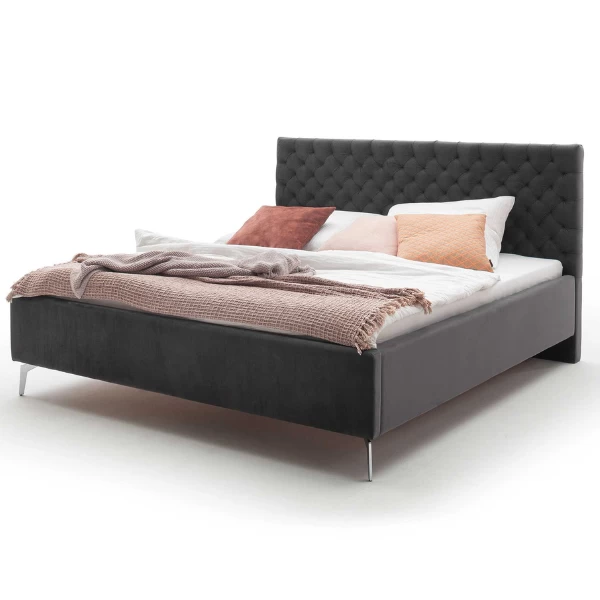 Tweepersoonsbed Janice Met Opbergruimte 160x200cm - Antraciet/chroom 6 Tweepersoonsbed Janice Met Opbergruimte 160x200cm - Antraciet/chroom - Afbeelding 4