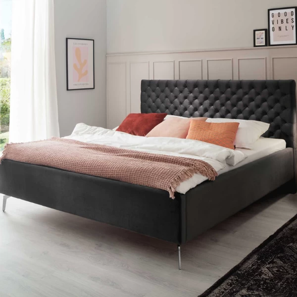 Tweepersoonsbed Janice Met Opbergruimte 180x200cm - Antraciet/chroom 3 Tweepersoonsbed Janice Met Opbergruimte 180x200cm - Antraciet/chroom