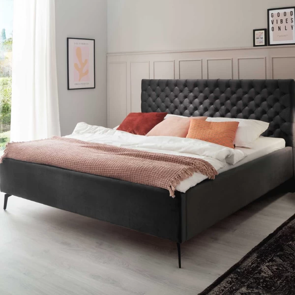 Tweepersoonsbed Janice Met Opbergruimte 160x200cm - Antraciet/zwart 3 Tweepersoonsbed Janice Met Opbergruimte 160x200cm - Antraciet/zwart