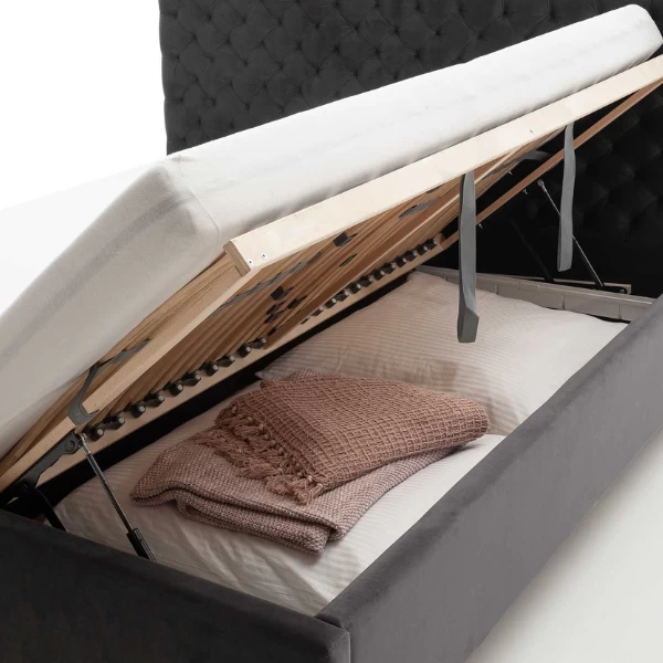 Tweepersoonsbed Janice Met Opbergruimte 160x200cm - Antraciet/zwart 11 Tweepersoonsbed Janice Met Opbergruimte 160x200cm - Antraciet/zwart - Afbeelding 9