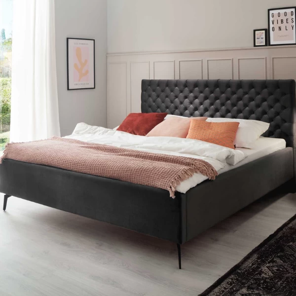 Tweepersoonsbed Janice Met Opbergruimte 180x200cm - Antraciet/zwart 3 Tweepersoonsbed Janice Met Opbergruimte 180x200cm - Antraciet/zwart