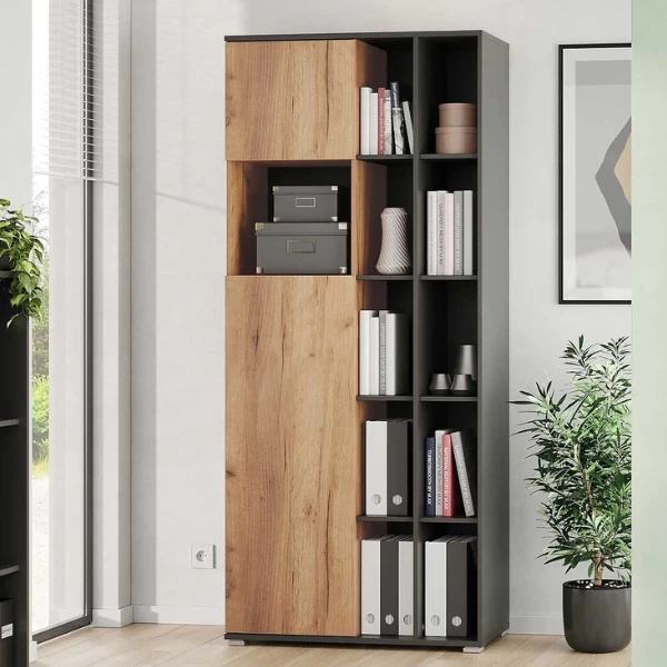 Archiefkast Fiene Met 2 Deuren En 15 Vakken - Antraciet/eik 3 Archiefkast Fiene Met 2 Deuren En 15 Vakken - Antraciet/eik