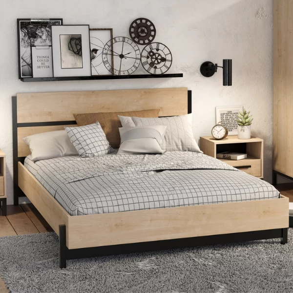 Bed Craig 160x200 Cm-Hamilton Eik/matzwart 3 Bed Craig 160x200 Cm-Hamilton Eik/matzwart