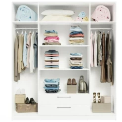 Kleerkast Rhea, 4 Draaideuren, 5 Legplanken, 2 Kledingroedes En 2 Lades-wit -Collectie Slaapkamermeubels Ontwerp zonder titel 2023 04 19T134815.439 53e5