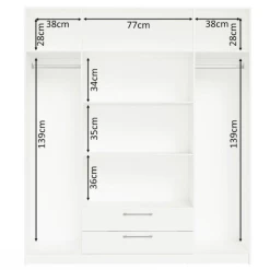 Kleerkast Rhea, 4 Draaideuren, 5 Legplanken, 2 Kledingroedes En 2 Lades-wit -Collectie Slaapkamermeubels Ontwerp zonder titel 2023 04 19T135021.108 5852