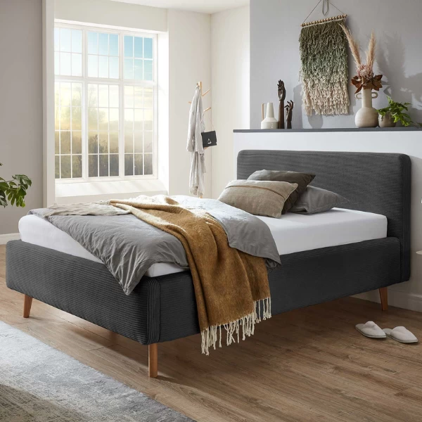 Gestoffeerd Bed Madras 140x200cm Ribfluweel - Antraciet 3 Gestoffeerd Bed Madras 140x200cm Ribfluweel - Antraciet