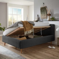 Bed Madras 140x200cm Met Opbergruimte Ribfluweel - Antraciet