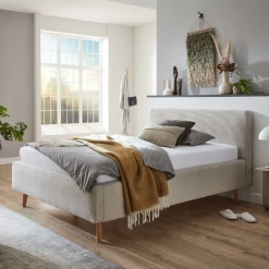 Gestoffeerd Bed Madras 140x200cm Ribfluweel - Beige