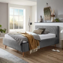 Gestoffeerd Bed Madras 140x200cm Ribfluweel - Grijs