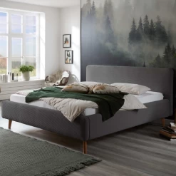 Tweepersoonsbed Madras 180x200cm Ribfluweel - Grijs