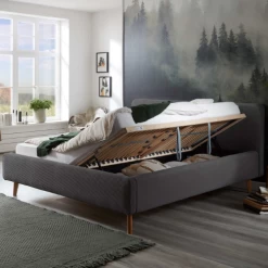 Bed Madras 160x200cm Met Opbergruimte Ribfluweel - Grijs