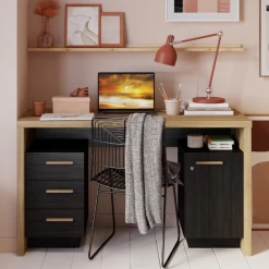 Bureau James-Hamilton Eik/gestructureerd Zwart