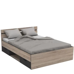 Bed Micheline 140 X 190 Cm-geborstelde Eik/matzwart