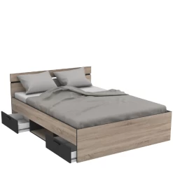 Bed Micheline 140 X 190 Cm-geborstelde Eik/matzwart -Collectie Slaapkamermeubels Ontwerp zonder titel 2023 04 25T114113.654 a112