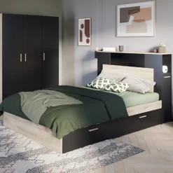 Bed Liva 140 X 190 Cm/200 Cm-Kronberg Eik/matzwart